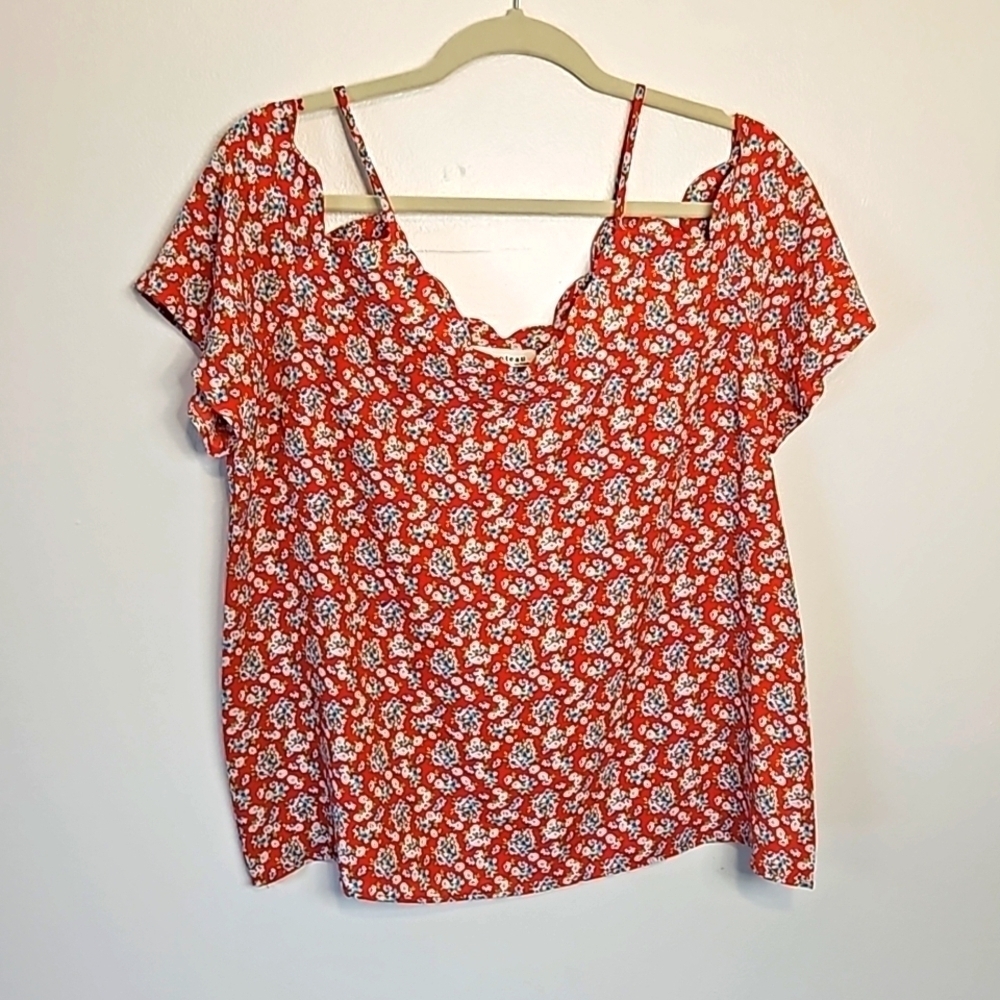 Monteau Large Floral Cold Shoulder Blouse Top